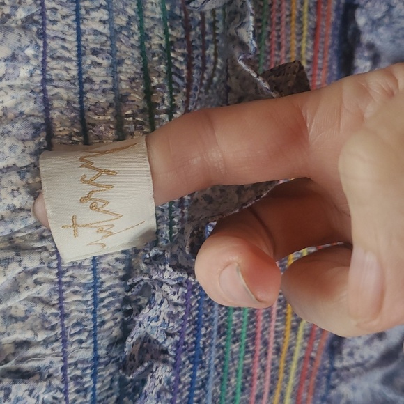 Petersyn Blue Colorful striped  Davenport Sz . M Crop‎ top w Bell Sleeve - Picture 6 of 12